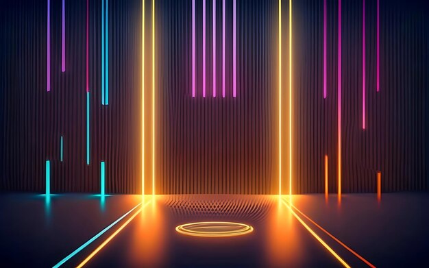 Photo 3d rendering abstract neon background modern wallpaper with glowing vertical lines