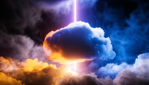 3d rendering abstract neon background with stormy cloud glowing with bright light Weather