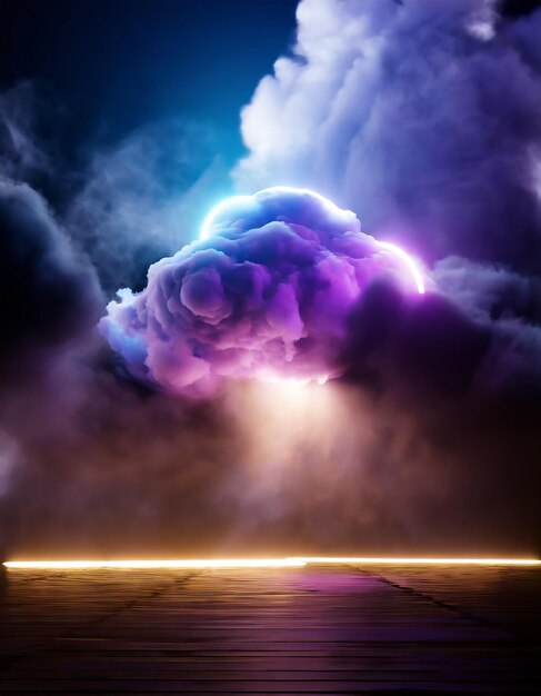 3d rendering abstract neon background with stormy cloud glowing with bright light Weather