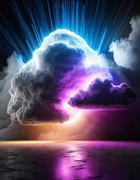 3d rendering abstract neon background with stormy cloud glowing with bright light Weather