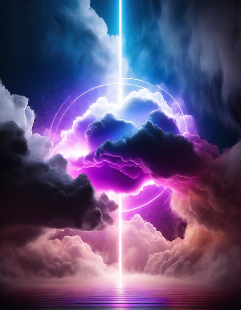 3d rendering abstract neon background with stormy cloud glowing with bright light Weather