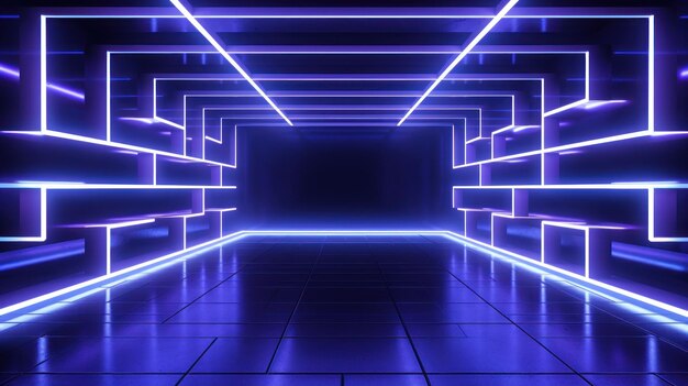 3D rendering abstract panoramic background with line neon light