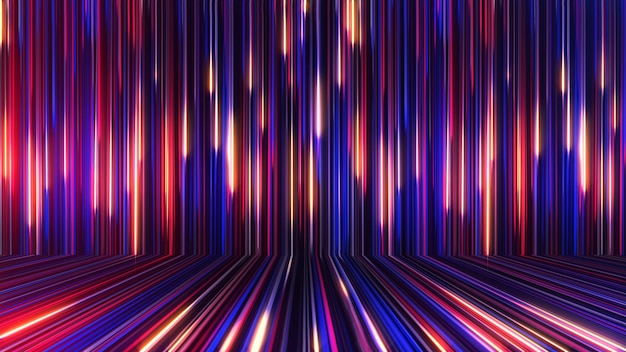 3d rendering of an abstract panoramic neon background with glowing rays