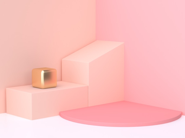 3d rendering abstract pink cream wall corner geometric shape