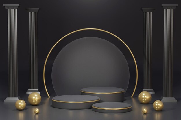 3D rendering abstract platform podium product presentation backdrop luxury black and gold