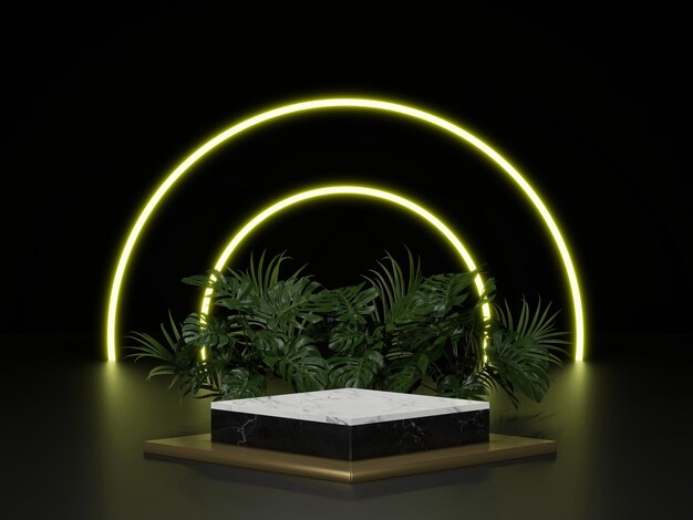 Photo 3d rendering abstract platform podium product presentation backdrop luxury neon light