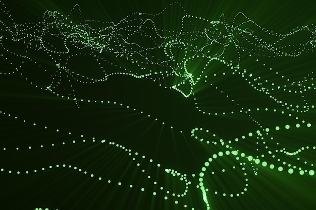 3d rendering abstract polygonal low poly wave background with connecting dots and lines Abstract Flow Connection structure Low poly mesh Flow Wave Green Lines and dots