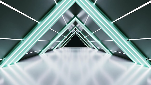 3D Rendering Of Abstract Realistic With Glowing Abstract Shape Lights And Reflective Surface