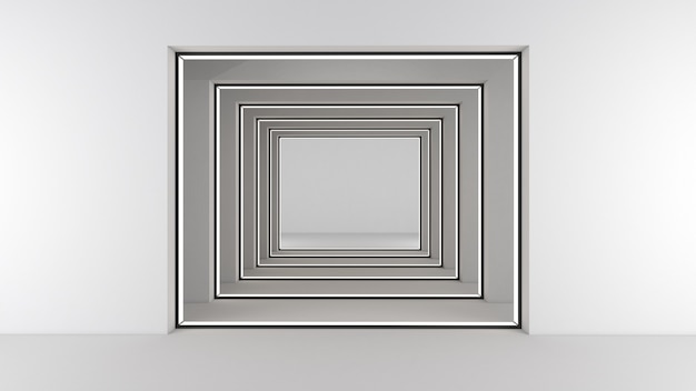 Foto rendering 3d del tema fantascientifico astratto in stile geometrico, illuminazione astratta nel corridoio