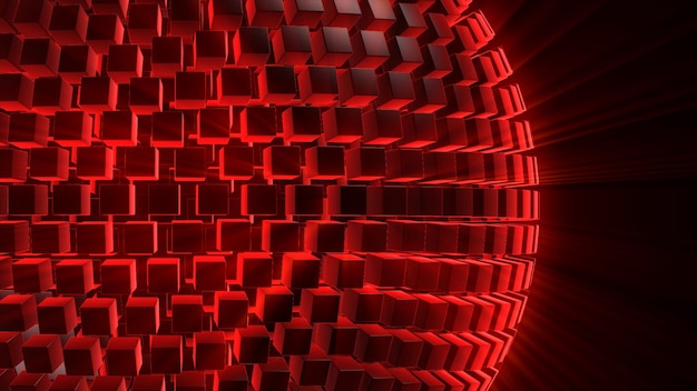 3D rendering of an abstract sphere from volumetric cubic blocks