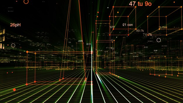 사이버 공간의 데이터, 정보 공간의 정보 저장에서 3D 렌더링 추상 기술 디지털 도시