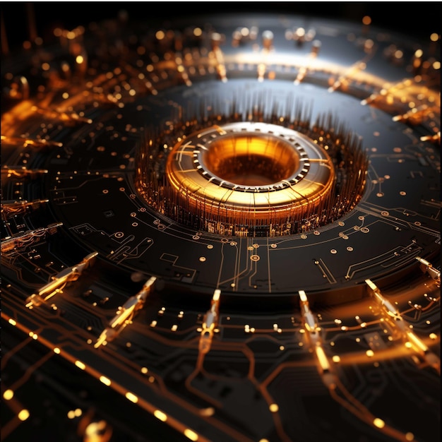3d rendering of abstract technology concept with circuit board and lens flare