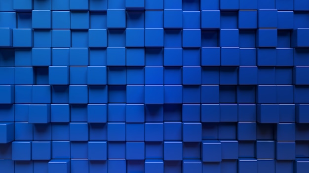 3d Rendering of an abstract wall made with blue cubes