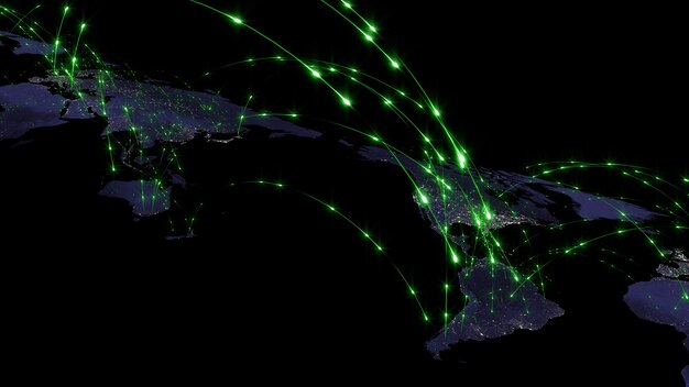 Rendering 3d astratto della rete mondiale internet e del concetto di connessione globale