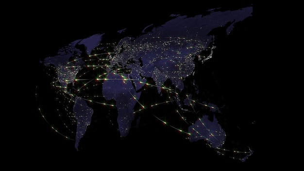 世界のネットワークインターネットとグローバル接続の概念の3Dレンダリングの要約