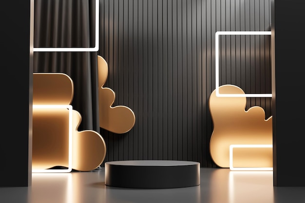 3D rendering abstract zwart en goud platform podium productpresentatie achtergrond