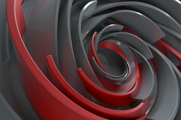 Foto 3d-rendering abstracte achtergrond. gedraaide concentrische vormen. geroteerde elementen met willekeurige afmetingen met reflecterend oppervlak.