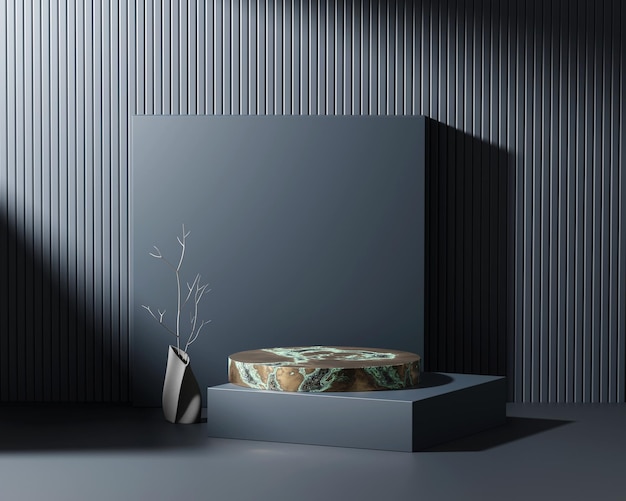 3D-rendering abstracte diepblauwe platform podium product presentatie achtergrond