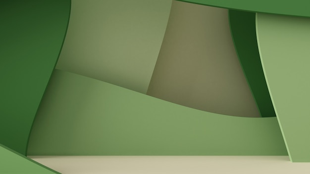 3D-rendering abstracte geometrie groene kleur op groene achtergrond
