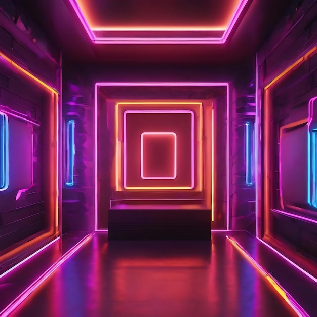 3d rendering abstracte kamerinterieur met neonlichten futuristische architectuur achtergrond
