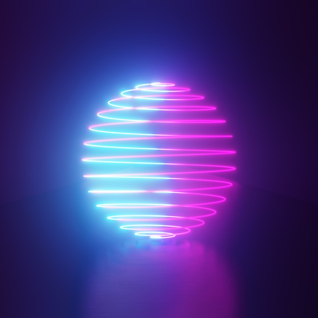 3d-rendering achtergrond. donkere toekomstige achtergrond en bol cirkel draadframe met blauw roze lichtreflectie. showcase voor producten backdrop