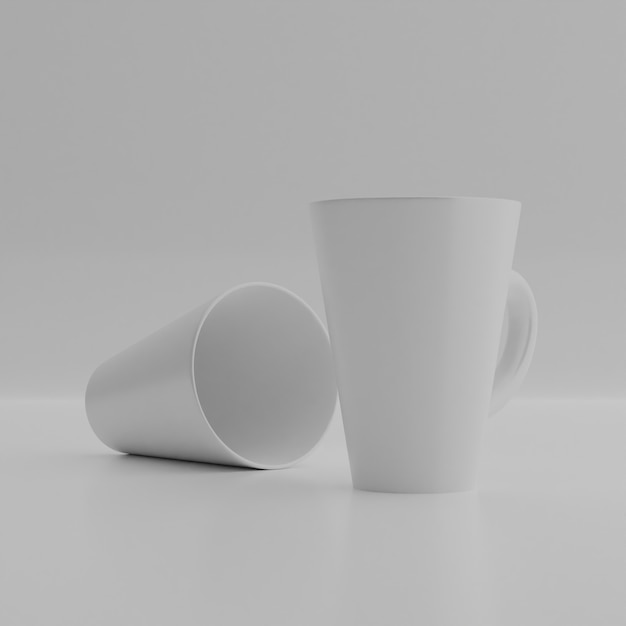 3D-rendering achtergrond. Keramische mok op witte muur. lege drinkbeker voor uw ontwerp.