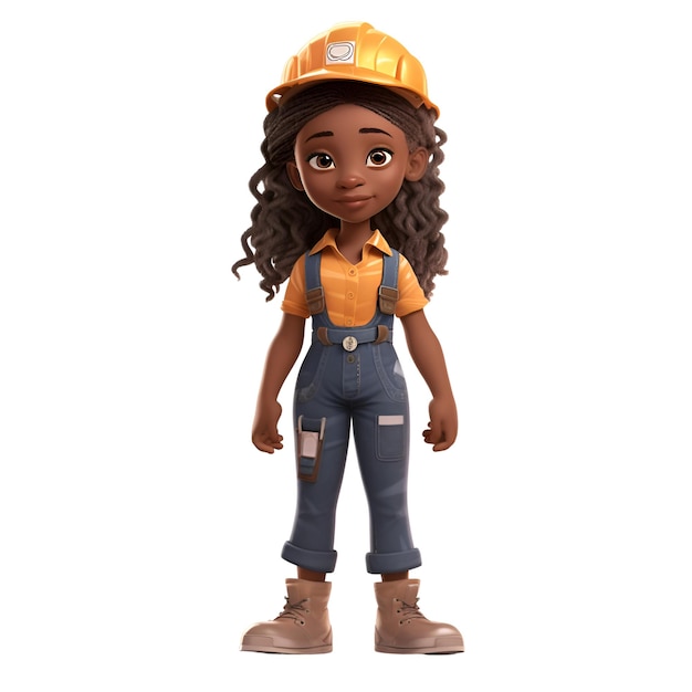 3D rendering of an african american female builder isolated on white background