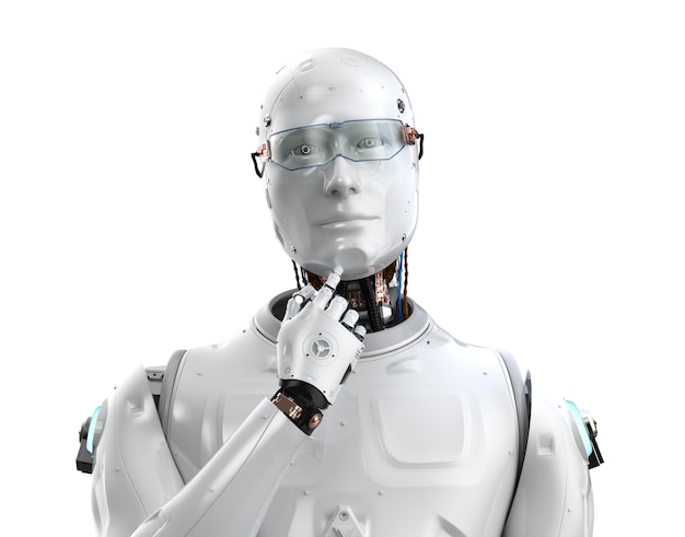 3d rendering ai robot computing or analyzing isolated on white