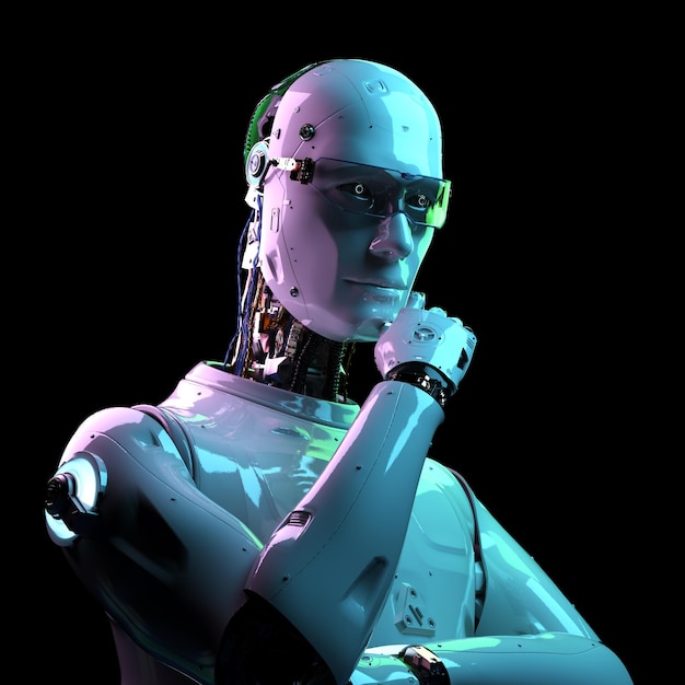 3d rendering ai robot computing or analyzing