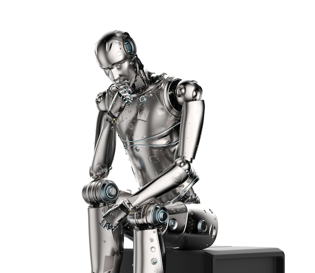 3d-рендеринг искусственного интеллекта робот думает или вычисляет изолированный
