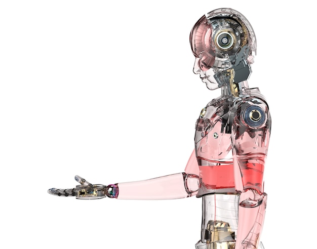 3d rendering ai robot with glassy red skin isolated on white