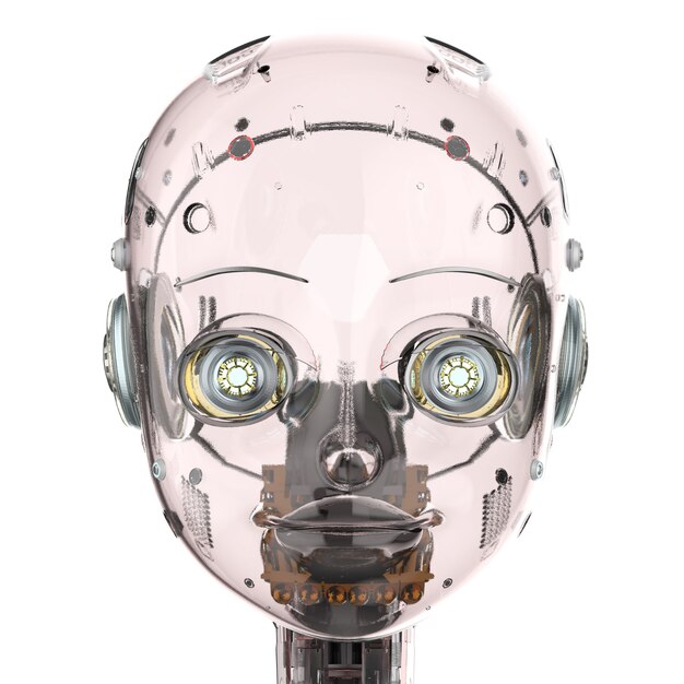 Photo 3d rendering ai robot with glassy red skin isolated on white