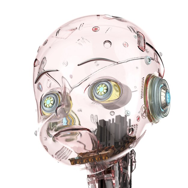 3d rendering ai robot with glassy red skin isolated on white