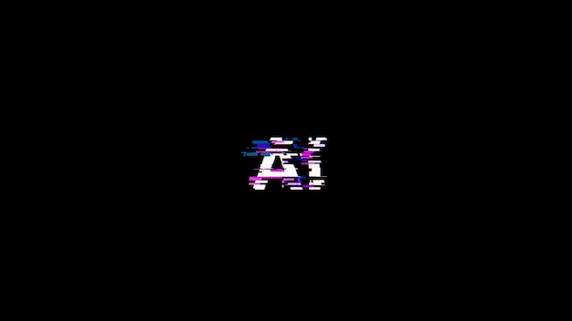 3d rendering ai text with screen effects of technological glitches