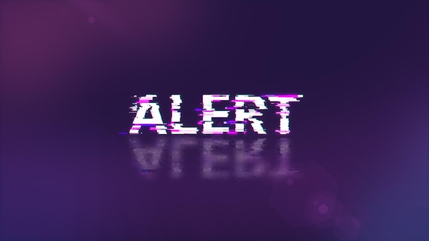 3D rendering alert text with screen effects of technological glitches