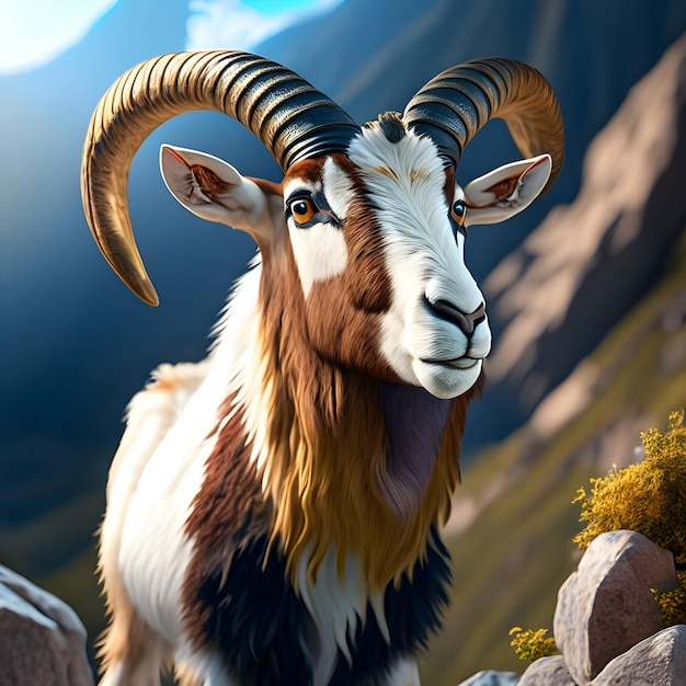 3d Rendering Alpine Goat Animal AI Generative (Генеративный искусственный интеллект альпийской козы)