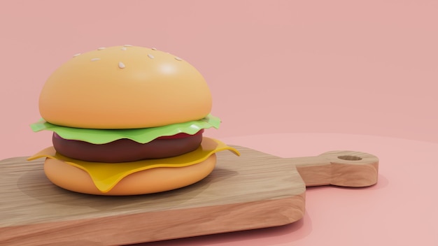 アメリカンチーズバーガーと孤立したイラストレーターの壁紙の3Dレンダリング