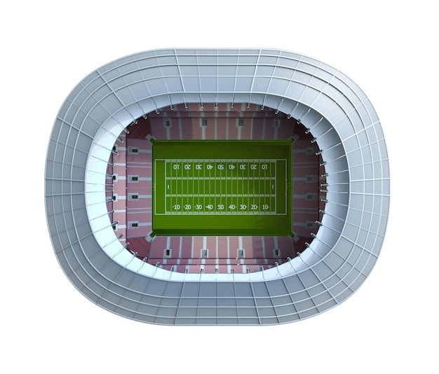 Foto rendering 3d dello stadio di football americano esterno vista superiore isolata su bianco