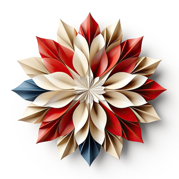 빨간색, 색, 파란색으로 된 미국 오리가미 꽃의 3D 렌더링