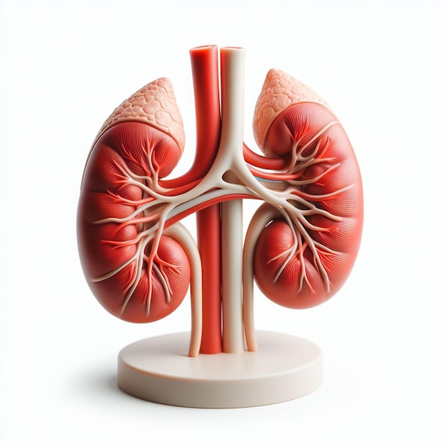 Photo 3d rendering of the anatomical kidneys made of plastic on a white background