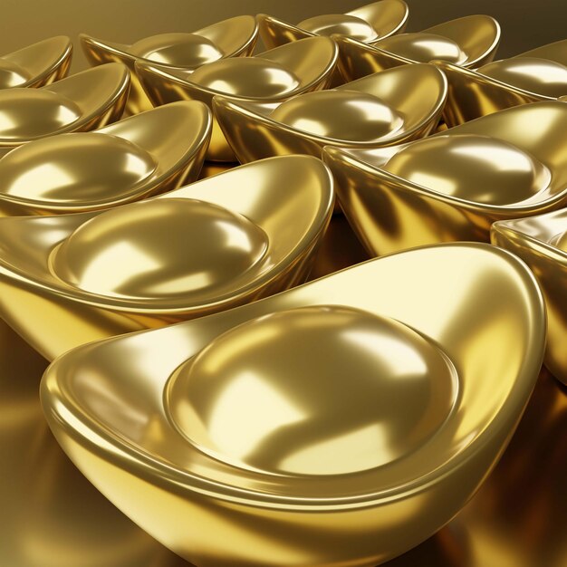 Rendering 3d oro cinese antico su fondo oro