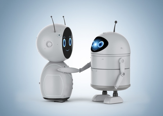 3Dレンダリングアンドロイドロボットまたは人工知能ロボット握手