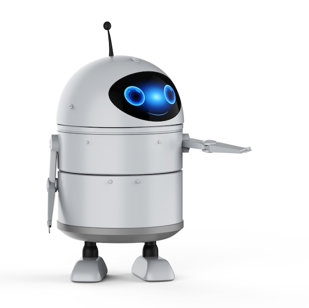 3d rendering android robot or artificial intelligence robot with cartoon character open hand