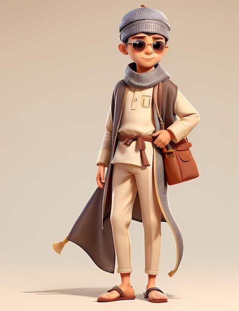 アニメの 3D レンダリング アラビア語の服装を着たキャラクター