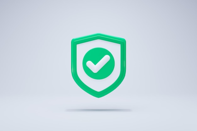 3D Rendering Approval Concept. Right checkmark accepted and rejected shield icon green front