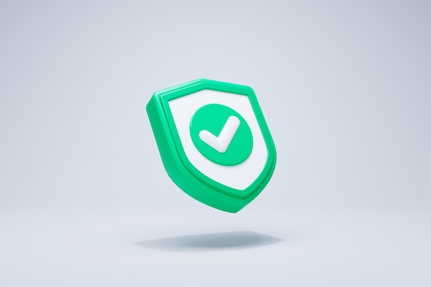 3D Rendering Approval Concept. Right checkmark accepted and rejected shield icon green perspective