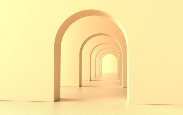 3d rendering Arch hallway simple geometric background architectural corridor portal arch columns