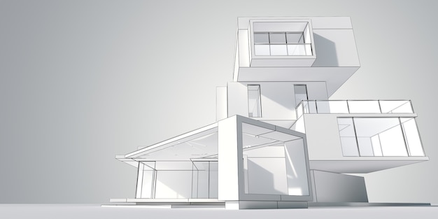 3D rendering of the architecture model of a modern house built in different independent levels