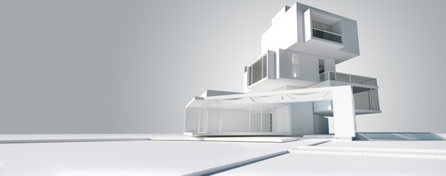 Photo 3d rendering of the architecture model of a modern house built in different independent levels