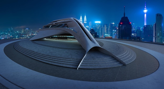 3d rendering architecture with futuristic streamlined\
design